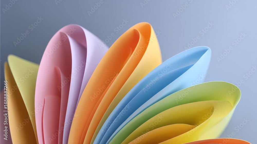 Poster colorful paper sheets arranged artistically, creating a vibrant visual display.