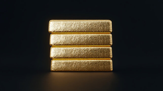Stack of four shiny gold bars on a dark background. Symbol of wealth and value, perfect for finance, investment, or precious metals themes.
