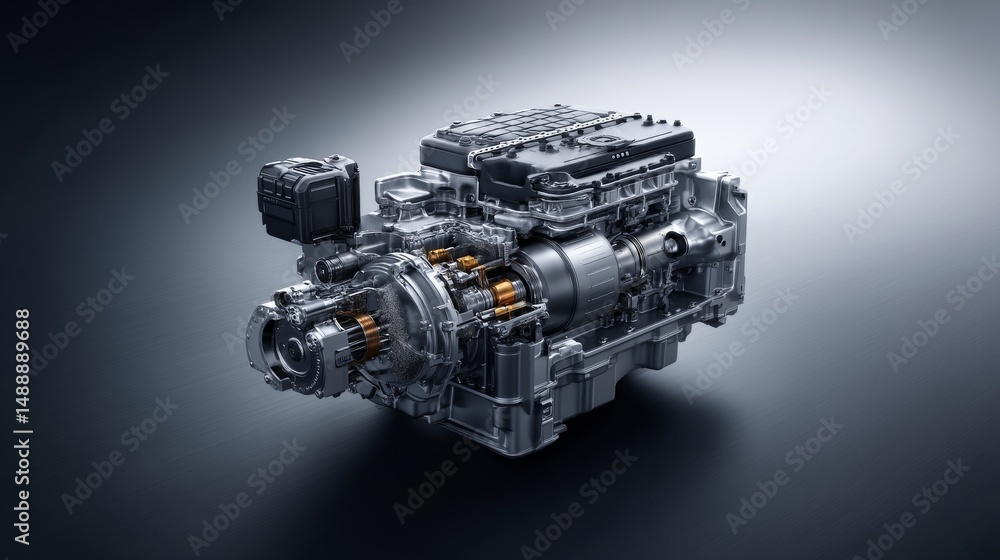 Poster detailed image of a modern engine showcasing advanced mechanical engineering.