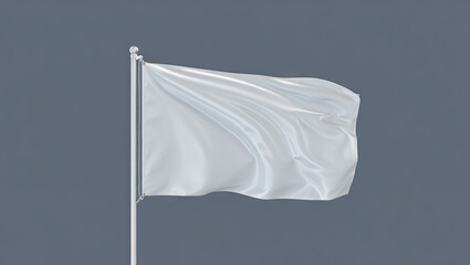 A white flag flutters gently in the wind under a gray sky, conveying messages of peace or surrender. The scene is serene and unobtrusive, highlighting the flag's significance