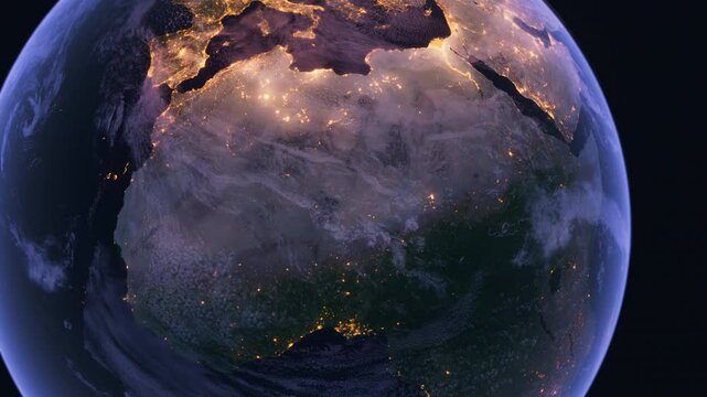 Planet Earth at Night. Africa Night Map. View from Space Orbit. Night Globe
