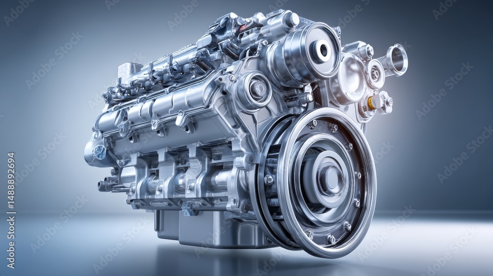 Poster high-quality engine model showcasing advanced mechanical design and precision engineering.