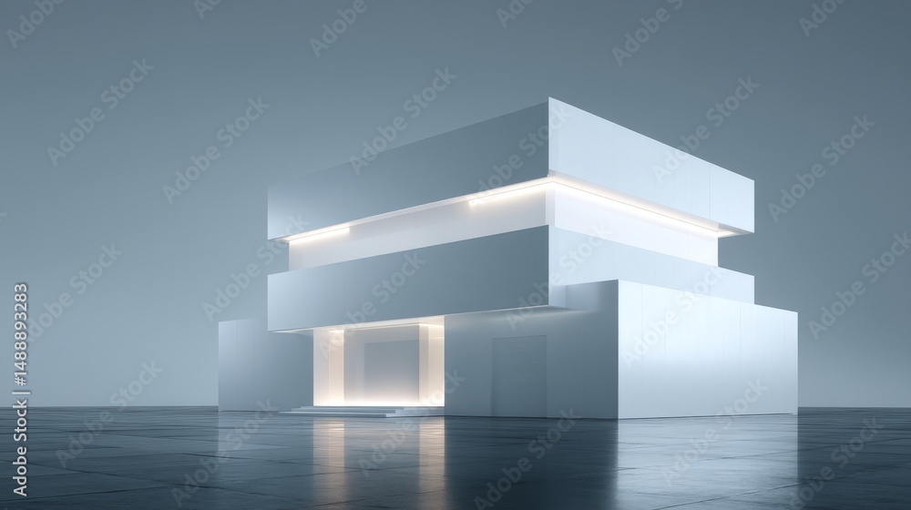 Aufkleber minimalist modern building with sleek lines and ambient lighting in an abstract space.