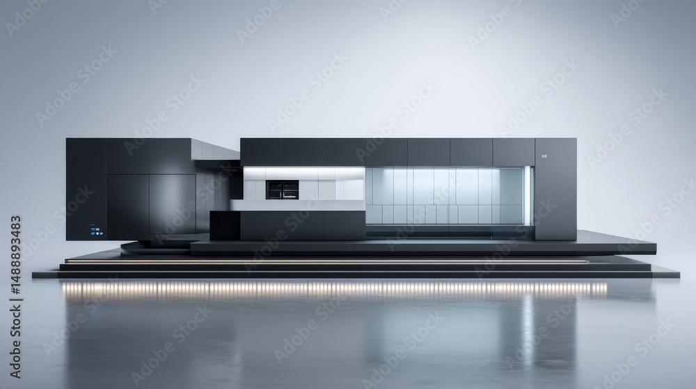 Poster modern architectural design featuring a sleek and minimalistic structure.
