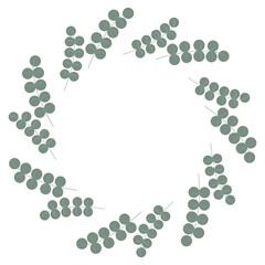 Round botanical border with detailed green leaves and branches. Abstract plant illustration for use in banners, invitations, and greeting cards. Vector style