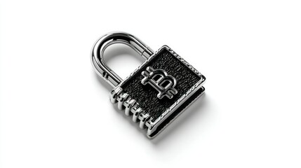 Secure Cryptocurrency Storage A Metal Padlock with Digital Currency Symbol Engraved on a Leath