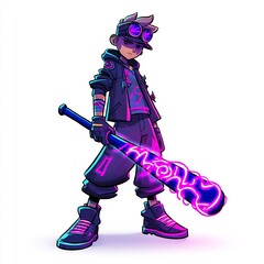 Obraz premium Punk-Rock Gaming Character with Neon Graffiti Bat