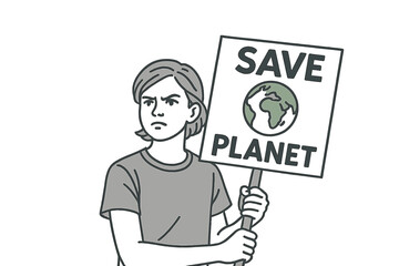 Young activist holding sign that reads "Save Planet" during protest  
