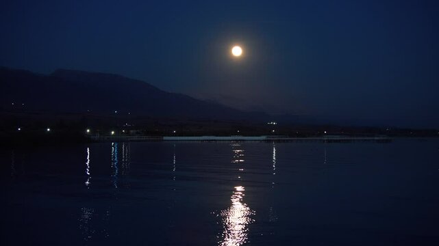 Lake with bright moon night view