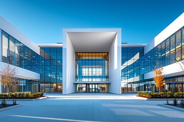 Obraz premium Corporate headquarters exterior view with advanced architectural features high resolution image