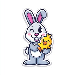 Smiling Easter Bunny with Tiny Chick Outline