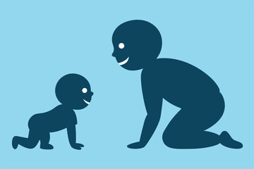 Obraz premium Black vector silhouette of people with a dog, a loving family illustration