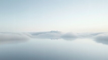 64. Distant floating castle above reflective clouds