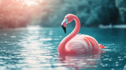 Summer essential, pink flamingo pool float, isolated white background