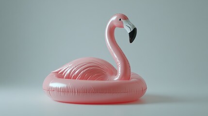 Summer essential, pink flamingo pool float, isolated white background