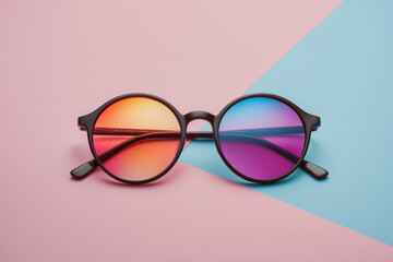 Stylish Round Sunglasses with Gradient Lenses on Pastel Background