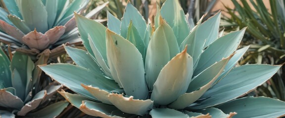 Obraz premium Pastel agave leaves, vibrant tropical background, pink, art