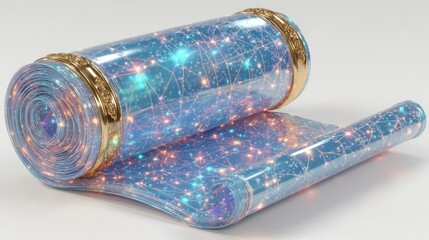 Magical Cosmic Scroll with Golden Edges and Starry Design Ideal for Fantasy and Mystical Theme