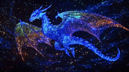115. Luminous dragon flying across the galaxy night sky