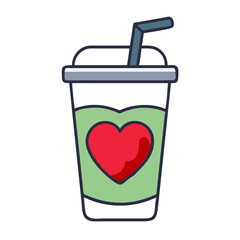 Green smoothie drink with heart design in disposable cup  