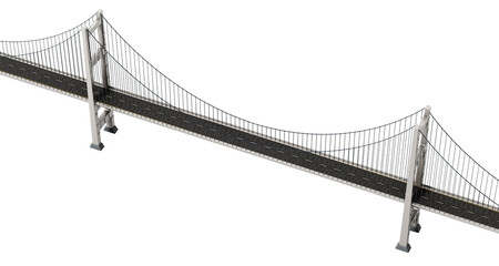Suspension bridge on transparent background. 3D illustration