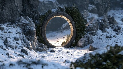 6. A mysterious portal opening in the middle of a quiet snow-covered valley