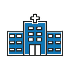 Fototapeta premium Hospital building icon in blue color with cross symbol 