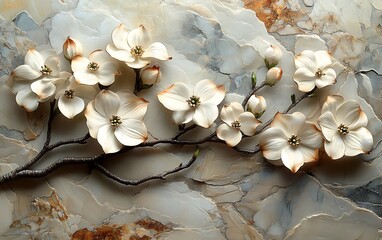 Dogwood flowers embossed elegant wall high resolution background