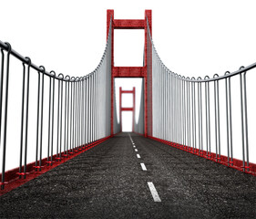 Road level view from suspension bridge on transparent background . 3D illustration