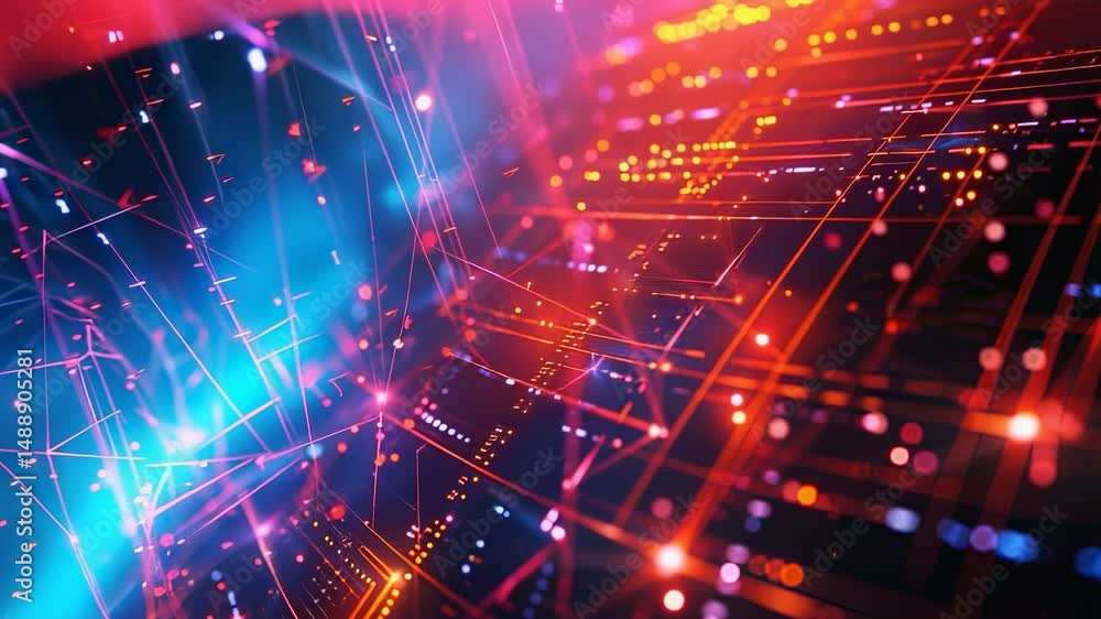 Aufkleber abstract digital network with glowing lines and dots, futuristic technology background