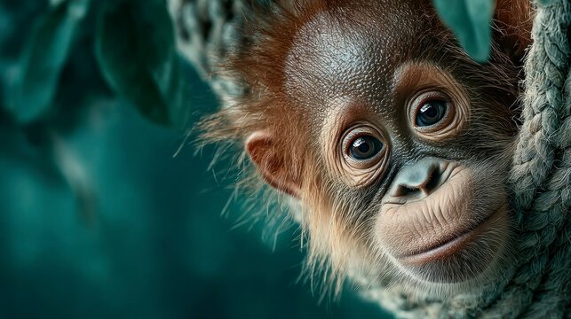 A baby primate with expressive eyes nestled in a natural setting perfect for wildlife and nat