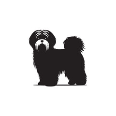 Elegant Lhasa Apso dog silhouette vector featuring long flowing coat, compact body, and regal stance—perfect for pet illustrations, breed logos, and canine-themed graphic design projects.
