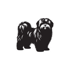 Elegant Lhasa Apso dog silhouette vector featuring long flowing coat, compact body, and regal stance—perfect for pet illustrations, breed logos, and canine-themed graphic design projects.
