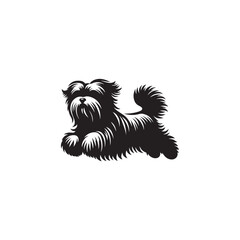 Elegant Lhasa Apso dog silhouette vector featuring long flowing coat, compact body, and regal stance—perfect for pet illustrations, breed logos, and canine-themed graphic design projects.
