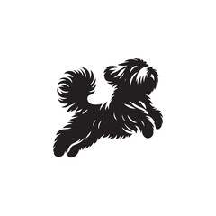 Elegant Lhasa Apso dog silhouette vector featuring long flowing coat, compact body, and regal stance—perfect for pet illustrations, breed logos, and canine-themed graphic design projects.
