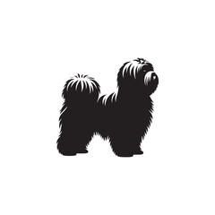 Elegant Lhasa Apso dog silhouette vector featuring long flowing coat, compact body, and regal stance—perfect for pet illustrations, breed logos, and canine-themed graphic design projects.
