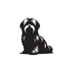 Elegant Lhasa Apso dog silhouette vector featuring long flowing coat, compact body, and regal stance—perfect for pet illustrations, breed logos, and canine-themed graphic design projects.
