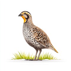 Fototapeta premium Quail standing in grass, on white background
