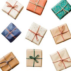 Festive assortment of wrapped gifts in various colors on a light background, Multiple gifts on Transparent background