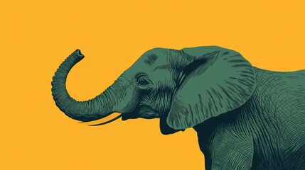 Obraz premium Minimalist elephant silhouette on vibrant mustard yellow canvas