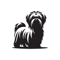 Elegant Maltese Dog vector silhouette featuring a long, flowing coat, compact frame, and graceful posture. Ideal for pet art, breed illustrations, clipart, and design elements.
