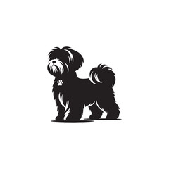 Elegant Maltese Dog vector silhouette featuring a long, flowing coat, compact frame, and graceful posture. Ideal for pet art, breed illustrations, clipart, and design elements.
