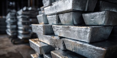 Stacked Raw Aluminum Ingots in Factory for Industrial Processing
