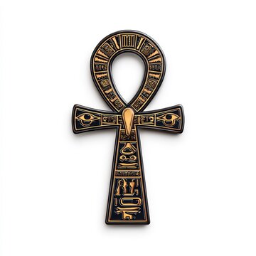 Ancient Egyptian ankh with hieroglyphs