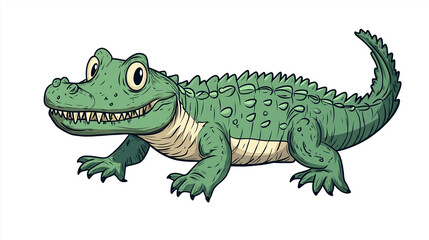 Obraz premium A detailed cartoon image for crocodile is positioned against a stark white background, showcasing its textured scales and powerful form. 