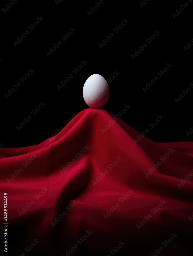 Aufkleber a pristine white egg balances delicately on a mound of rich red fabric creating a striking contrast 