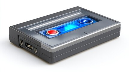 Fototapeta premium A sleek modern cassette tape with glowing blue and red elements perfect for retro tech enthus