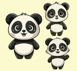 Naklejka premium Cute Panda Bear Cartoon Characters in Different Poses Vector Illustration