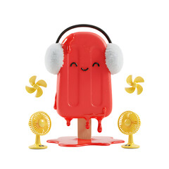 Red popsicle summer cool fans melting sweet treat dessert frozen food holiday vacation season heatwave on transparent background
