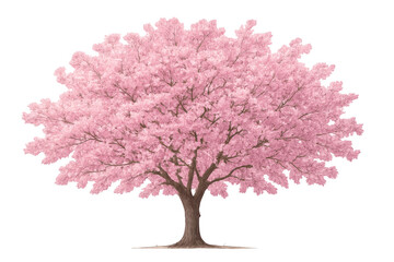 Lush pink cherry blossom tree in full bloom isolated on transparent background, perfect for spring or nature-themed designs